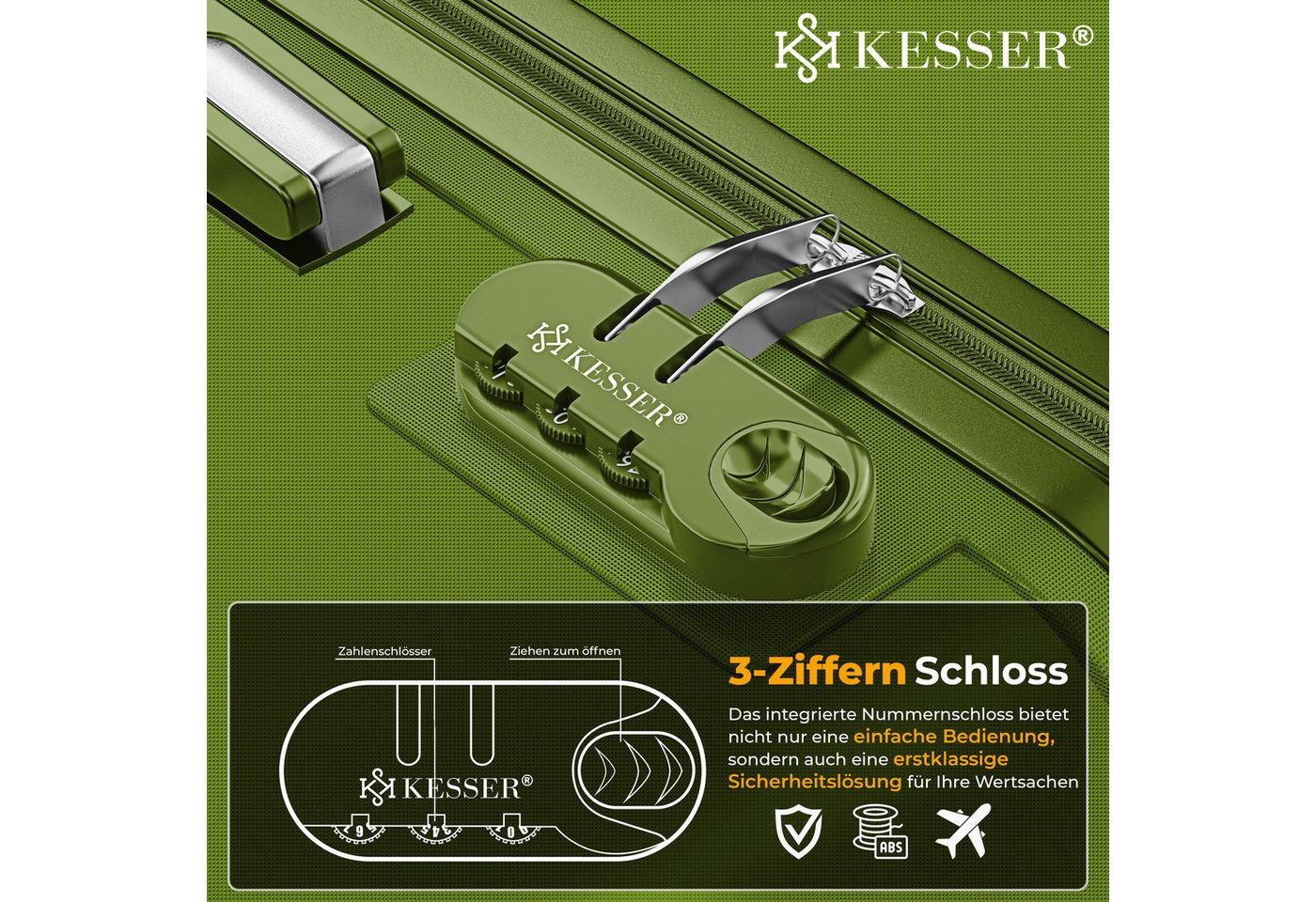 KESSER Kofferset, 4 Rollen, 3tlg. Hartschalenkofferset Hartschalenkoffer Reisekoffer Set