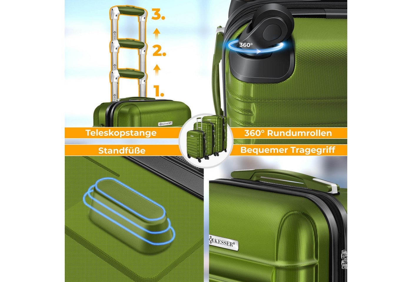 KESSER Kofferset, 4 Rollen, 3tlg. Hartschalenkofferset Hartschalenkoffer Reisekoffer Set Bild 3