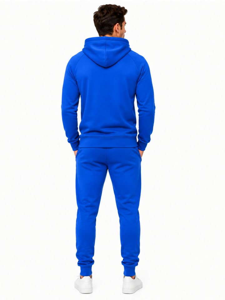 L.gonline Freizeitanzug Herren Jogginganzug einfarbig 100% BW 586 Blau S (Kapuzenjacke mit Reißverschluss, Hose, 2-tlg), Fitness Freizeit Casual Bild 2