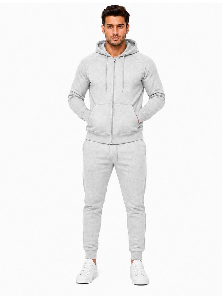 L.gonline Freizeitanzug Herren Jogginganzug einfarbig 100% BW 586 Grau 3XL (Kapuzenjacke mit Reißverschluss, Hose, 2-tlg), Fitness Freizeit Casual Bild 3