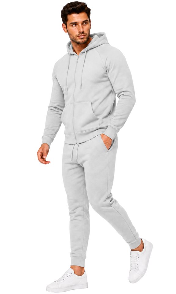 L.gonline Freizeitanzug Herren Jogginganzug einfarbig 100% BW 586 Grau 3XL (Kapuzenjacke mit Reißverschluss, Hose, 2-tlg), Fitness Freizeit Casual Bild 4