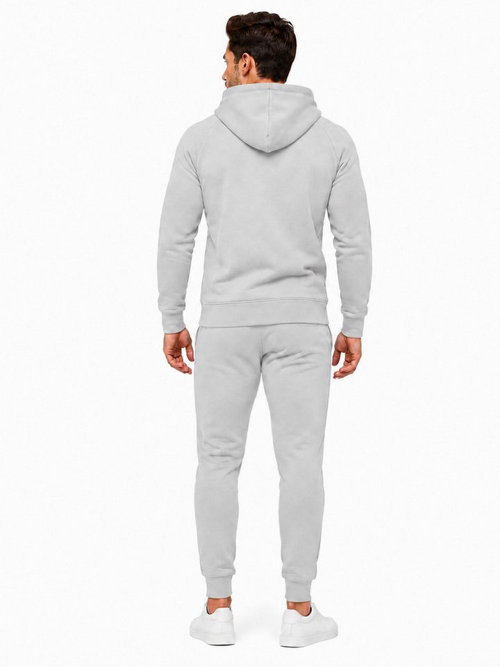 L.gonline Freizeitanzug Herren Jogginganzug einfarbig 100% BW 586 Grau 3XL (Kapuzenjacke mit Reißverschluss, Hose, 2-tlg), Fitness Freizeit Casual Bild 5