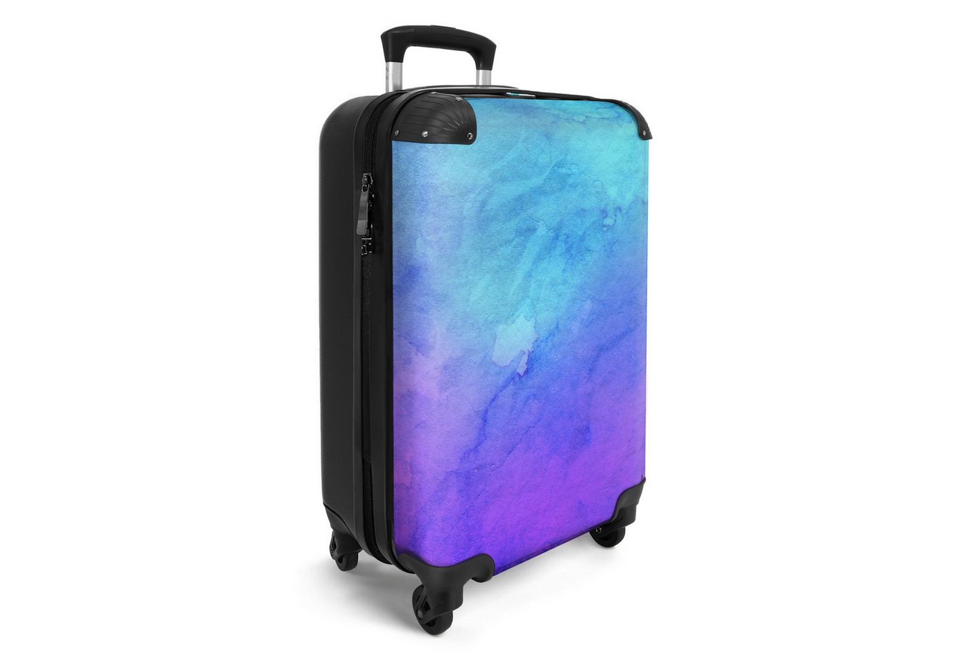 NoBoringSuitcases.com© Hartschalen-Trolley Wasserfarben - Blau - Lila - Design 55x35x20cm, Kinder Koffer Klein, Trolley Handgepäck, Reisekoffer Bild 3