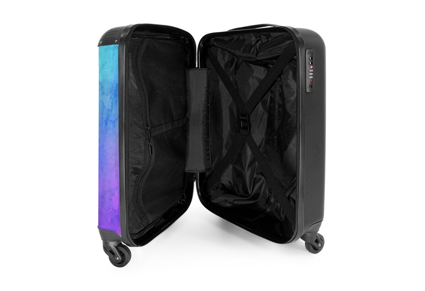 NoBoringSuitcases.com© Hartschalen-Trolley Wasserfarben - Blau - Lila - Design 55x35x20cm, Kinder Koffer Klein, Trolley Handgepäck, Reisekoffer Bild 5