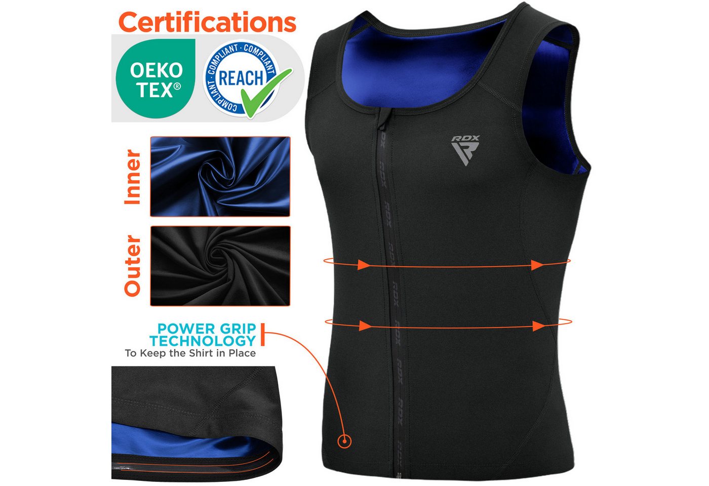 RDX Kompressionsshirt RDX Herren Sauna Weste Wärme Trapping Schweiß Taille Trainer (Single, 1er-Pack) Fitness, Training Bild 4