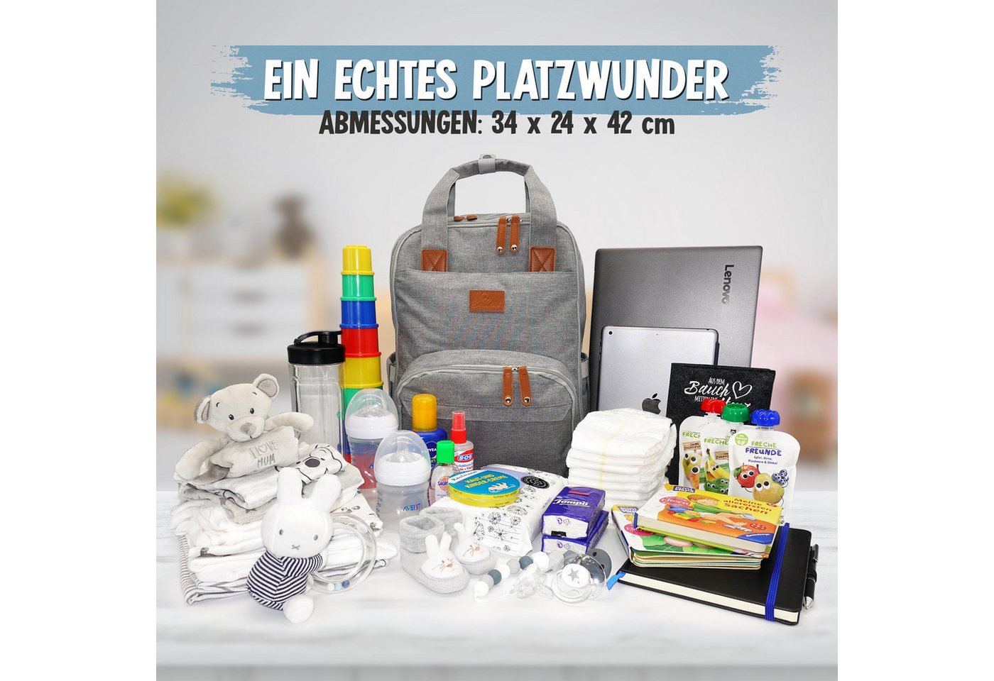 Emadele Wickelrucksack lässig, elegant und schlicht. Wickeltasche mit Wickelunterlage Bild 2