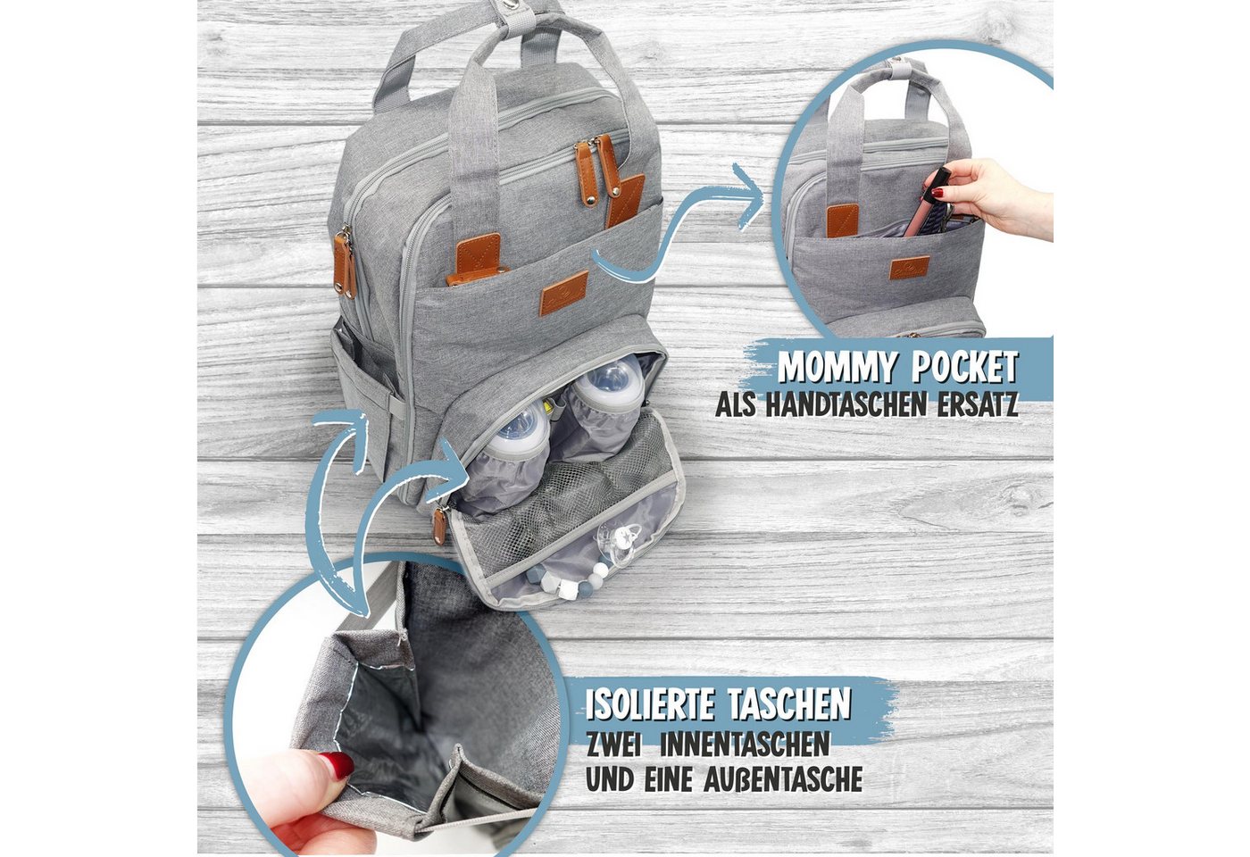 Emadele Wickelrucksack lässig, elegant und schlicht. Wickeltasche mit Wickelunterlage Bild 5