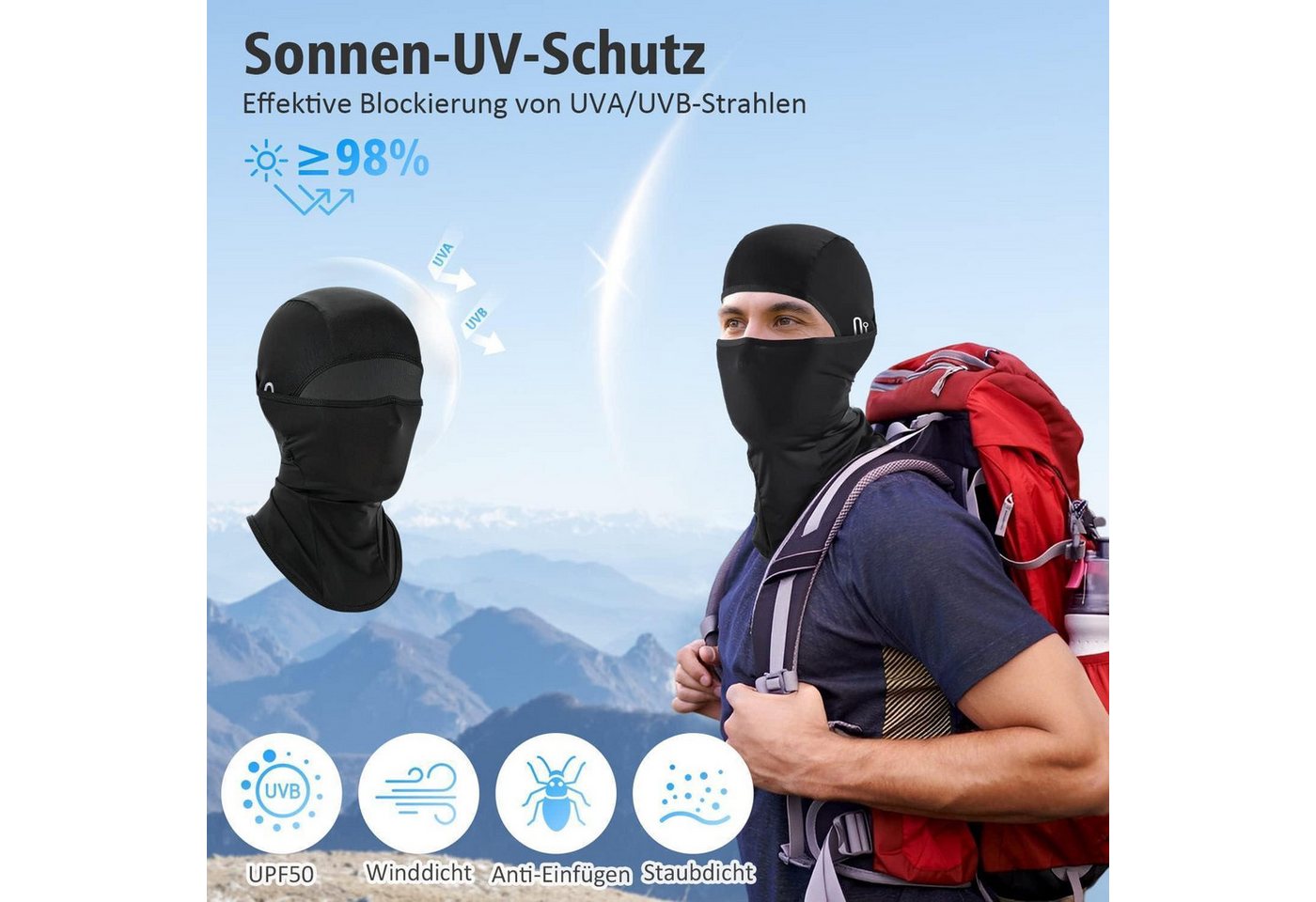 LuxusKollektion Sturmhaube Sturmhaube Herren Damen Kühlung UV Schutz Einheitsgröße 2x Schwarz Bild 3