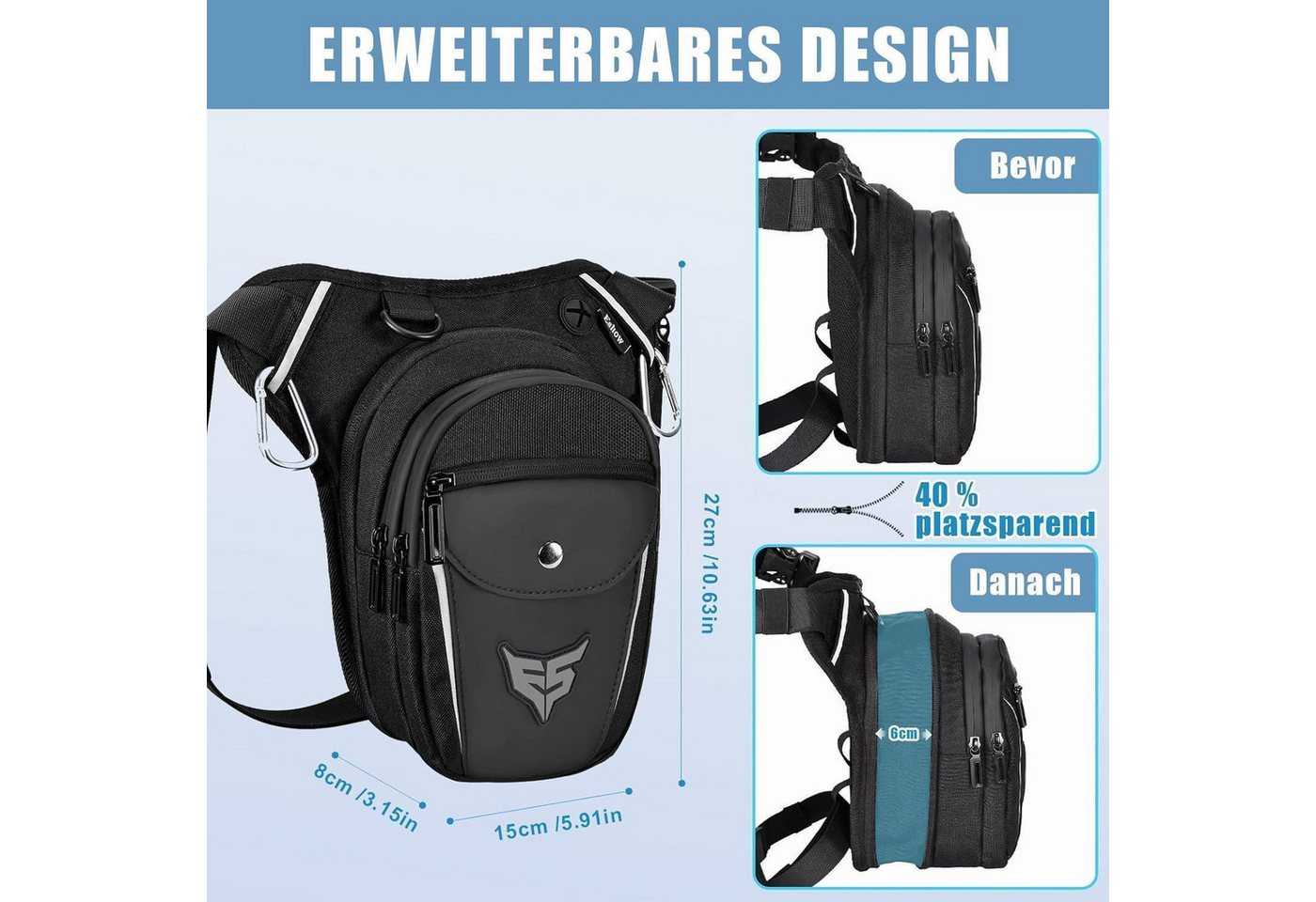 LuxusKollektion Beintasche Beintasche Gürteltasche Herren Damen Schwarz Graue Kennzeichnung Bild 2