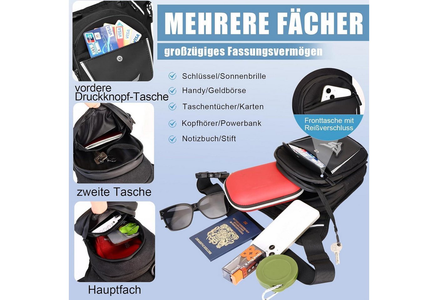 LuxusKollektion Beintasche Beintasche Gürteltasche Herren Damen Schwarz Graue Kennzeichnung Bild 3