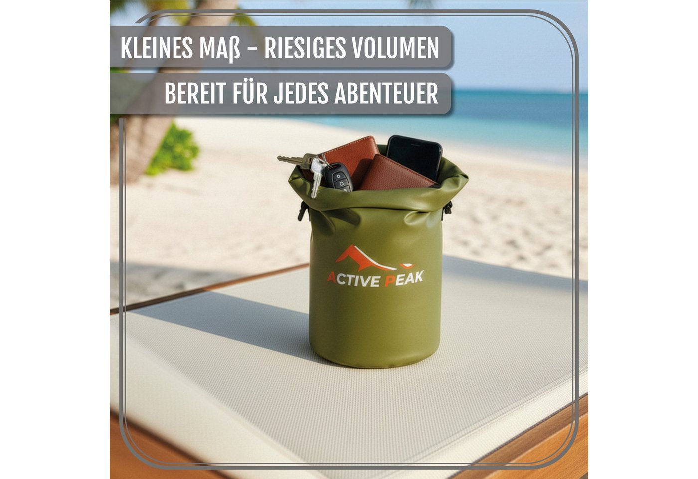 Active Peak Drybag Wasserdichte Tasche & Packsack (inkl. Wasserdichter Smartphone Hülle, 2-tlg), Waterproof Bag Seesackfür SUP, Kajak, Strand, Wassersport, Outdoor uvm Bild 3