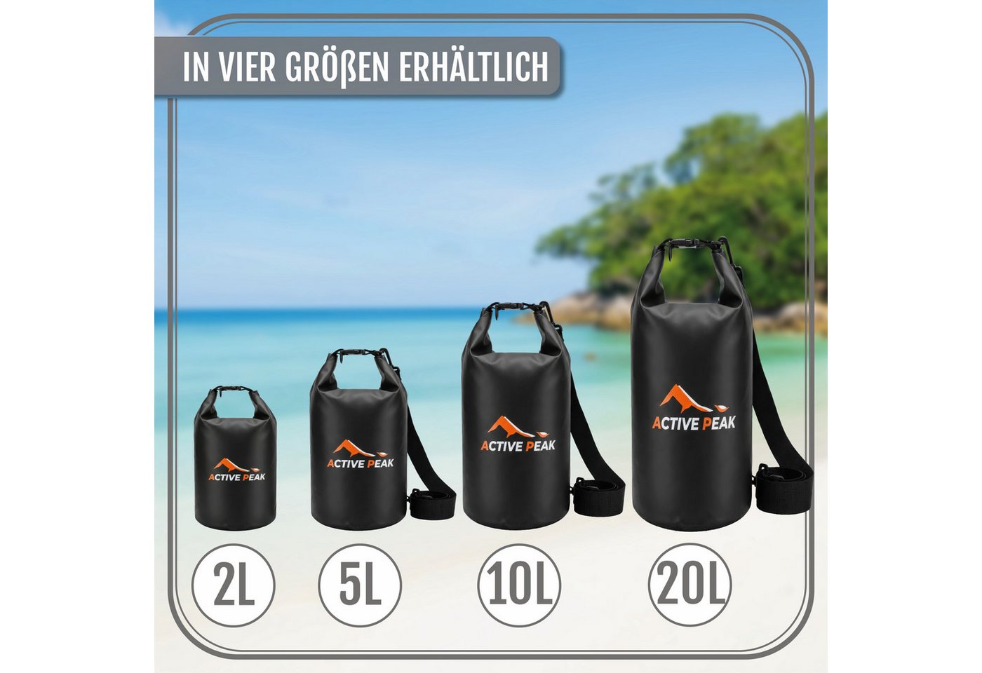 Active Peak Drybag Wasserdichte Tasche & Packsack (inkl. Wasserdichter Smartphone Hülle, 2-tlg), Waterproof Bag Seesackfür SUP, Kajak, Strand, Wassersport, Outdoor uvm Bild 4