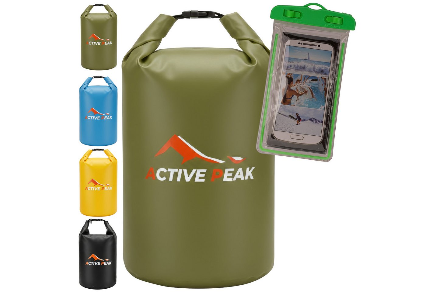 Active Peak Drybag Wasserdichte Tasche & Packsack (inkl. Wasserdichter Smartphone Hülle, 2-tlg), Waterproof Bag Seesackfür SUP, Kajak, Strand, Wassersport, Outdoor uvm Bild 5