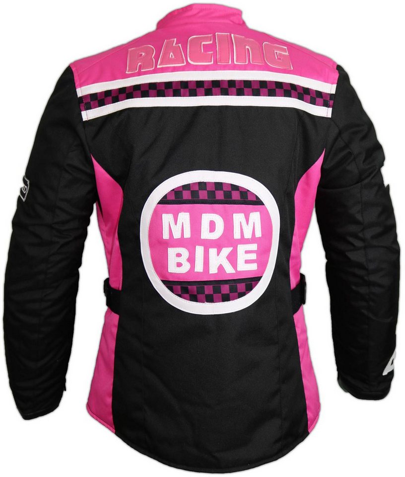 MDM Motorradjacke Damen Motorradjacke Textil Racing Stil mit Protektoren (Sportliche Damen Bikerjacke mit Protektoren und Windschutzleiste) Damen Racing Motorradjacke mit Protektoren, winddicht, tailliert