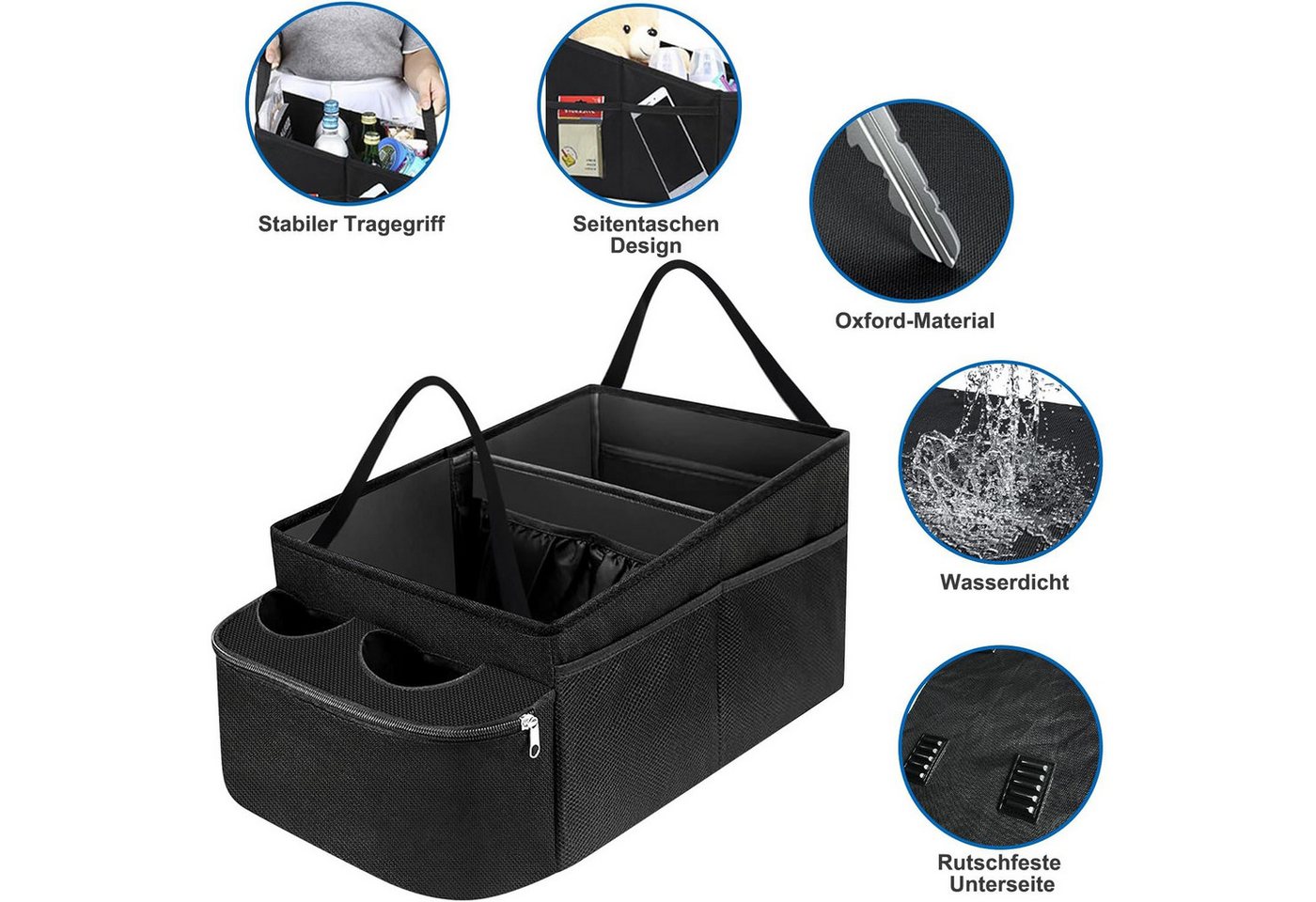 SURFOU Rücksitzorganizer Auto Organizer Rückbank Kinder Beifahrersitz für Beifahrersitz (Aufbewahrungsbox mit Becherhaltern und Netztaschen), für 4 Spielzeug Bücher Snacks mit Getränkehalter und Staufächern Bild 5