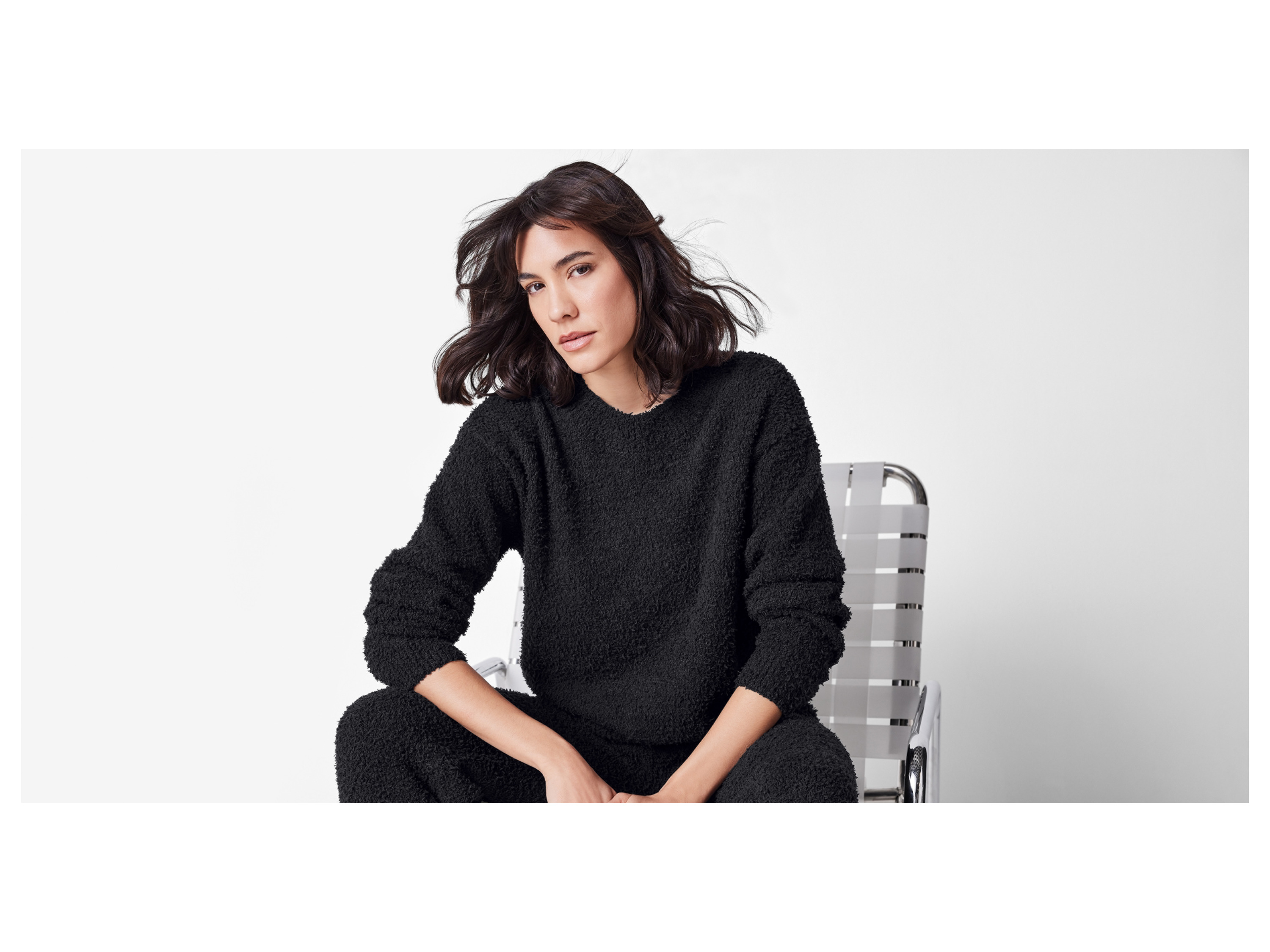 ESMARA® Damen Plüschpullover (Schwarz, M(40/42))