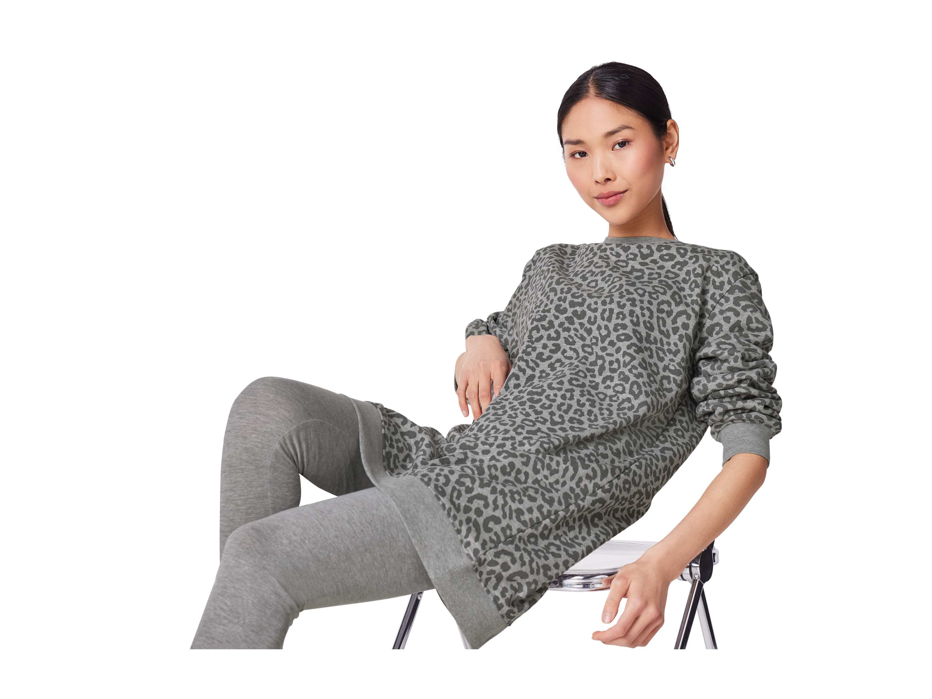 ESMARA® Damen Sweatkleid (Leo/grau, S(36/38))