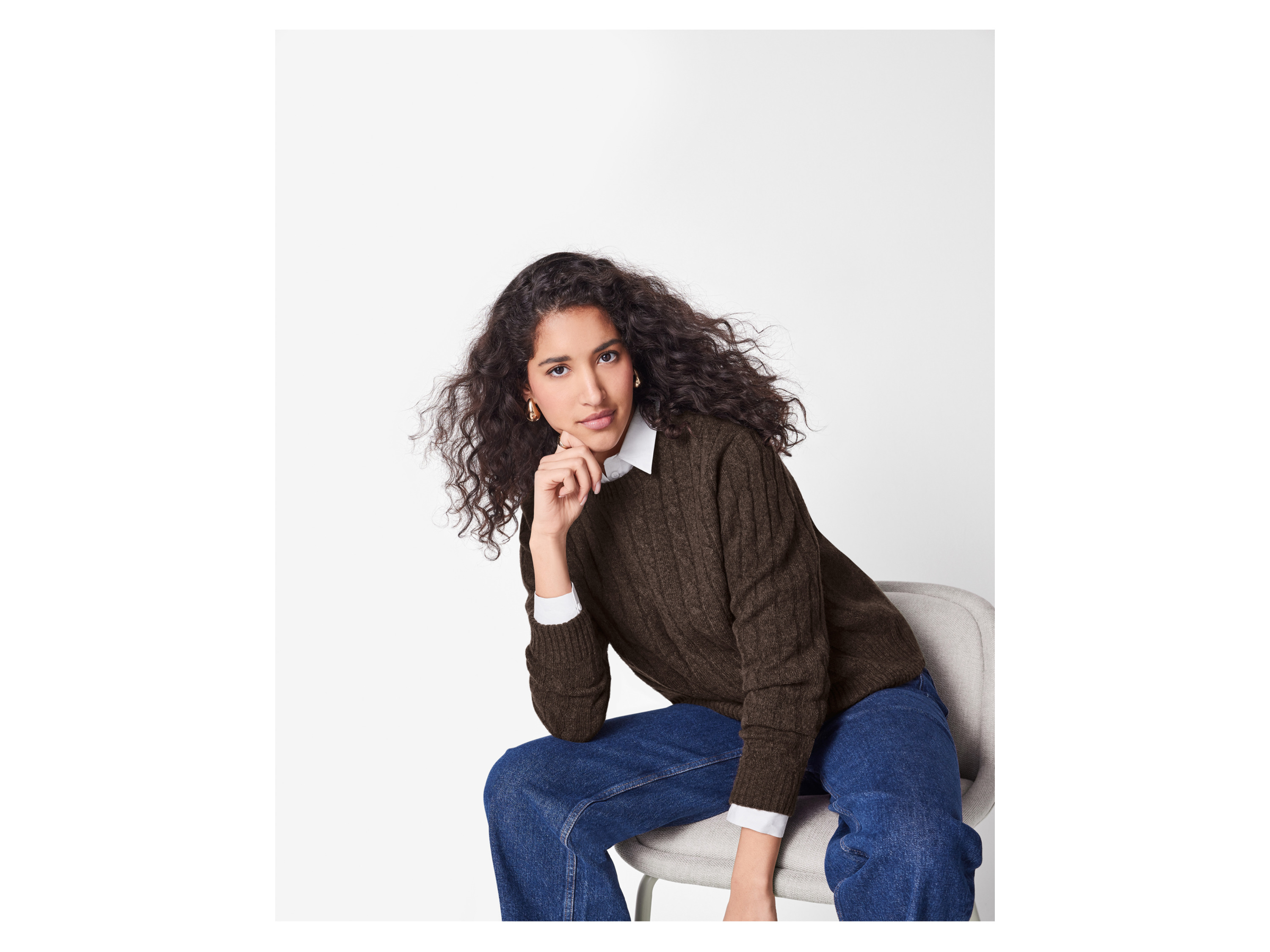ESMARA® Damen Strickpullover (Braun, S(36/38))