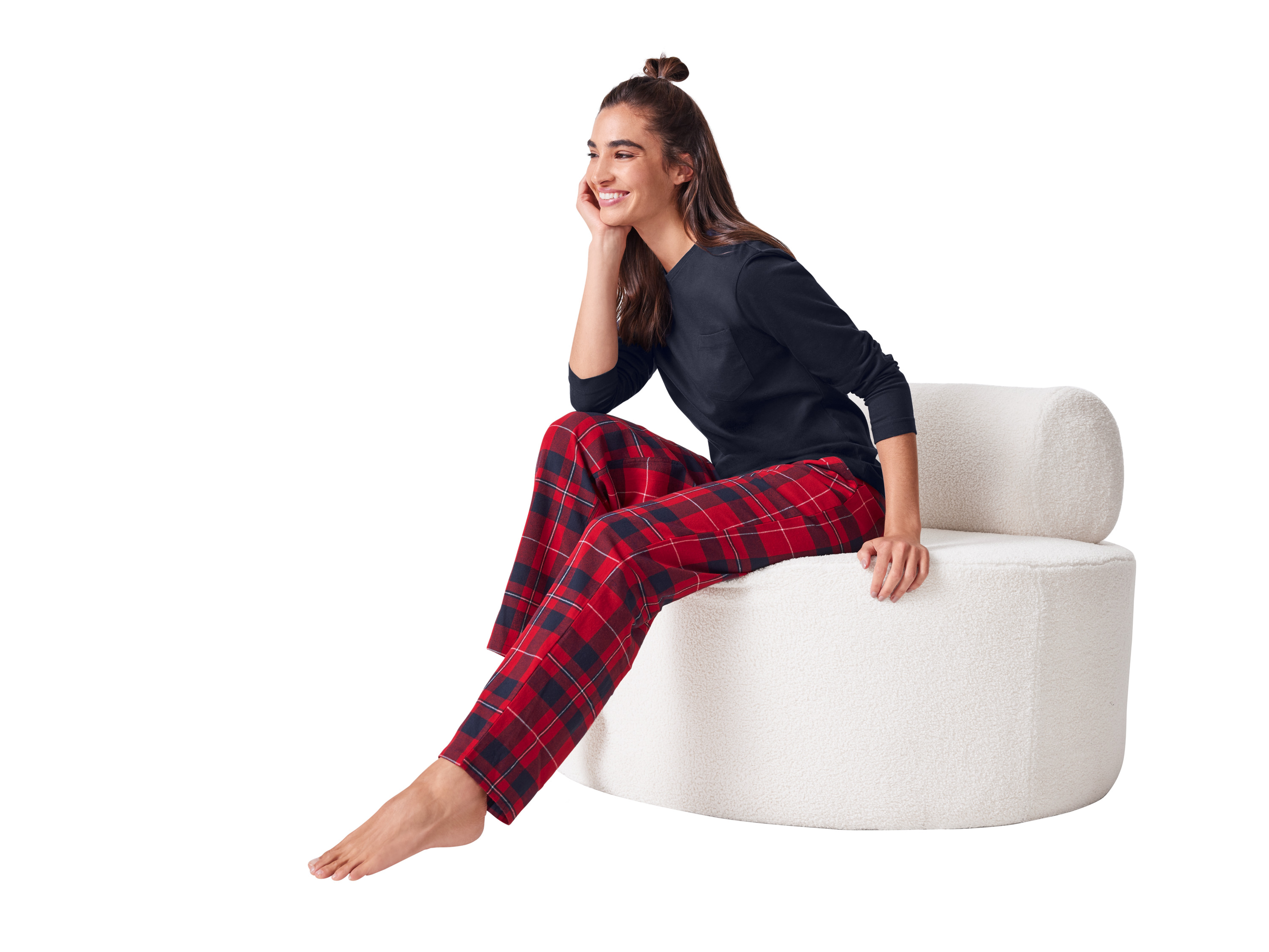 ESMARA® Damen Pyjama mit Hose aus Flanell (navy/red, XS(32/34)) Bild 3