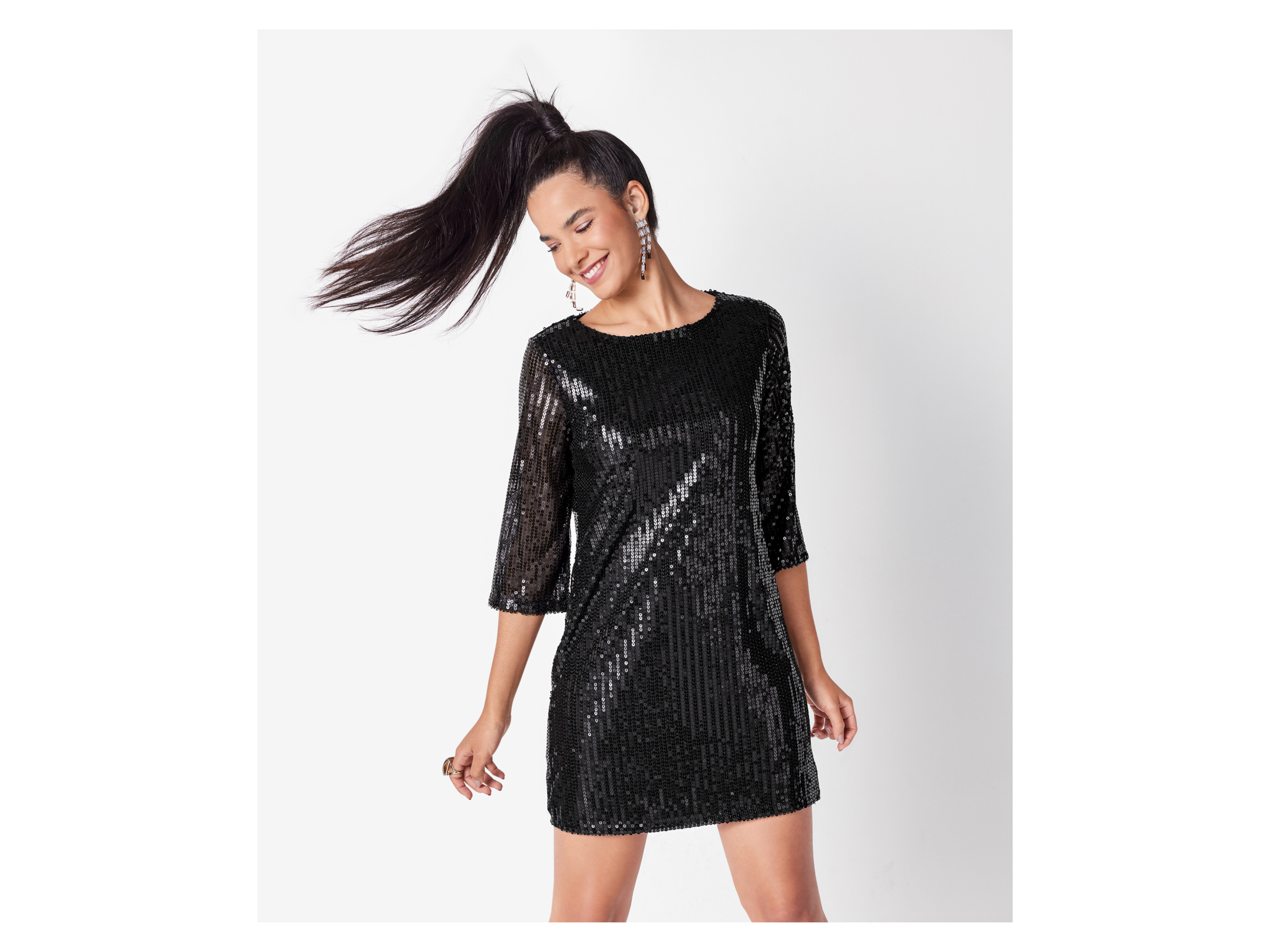 ESMARA® Damen Pailletten-Kleid (Schwarz, M (40/42))