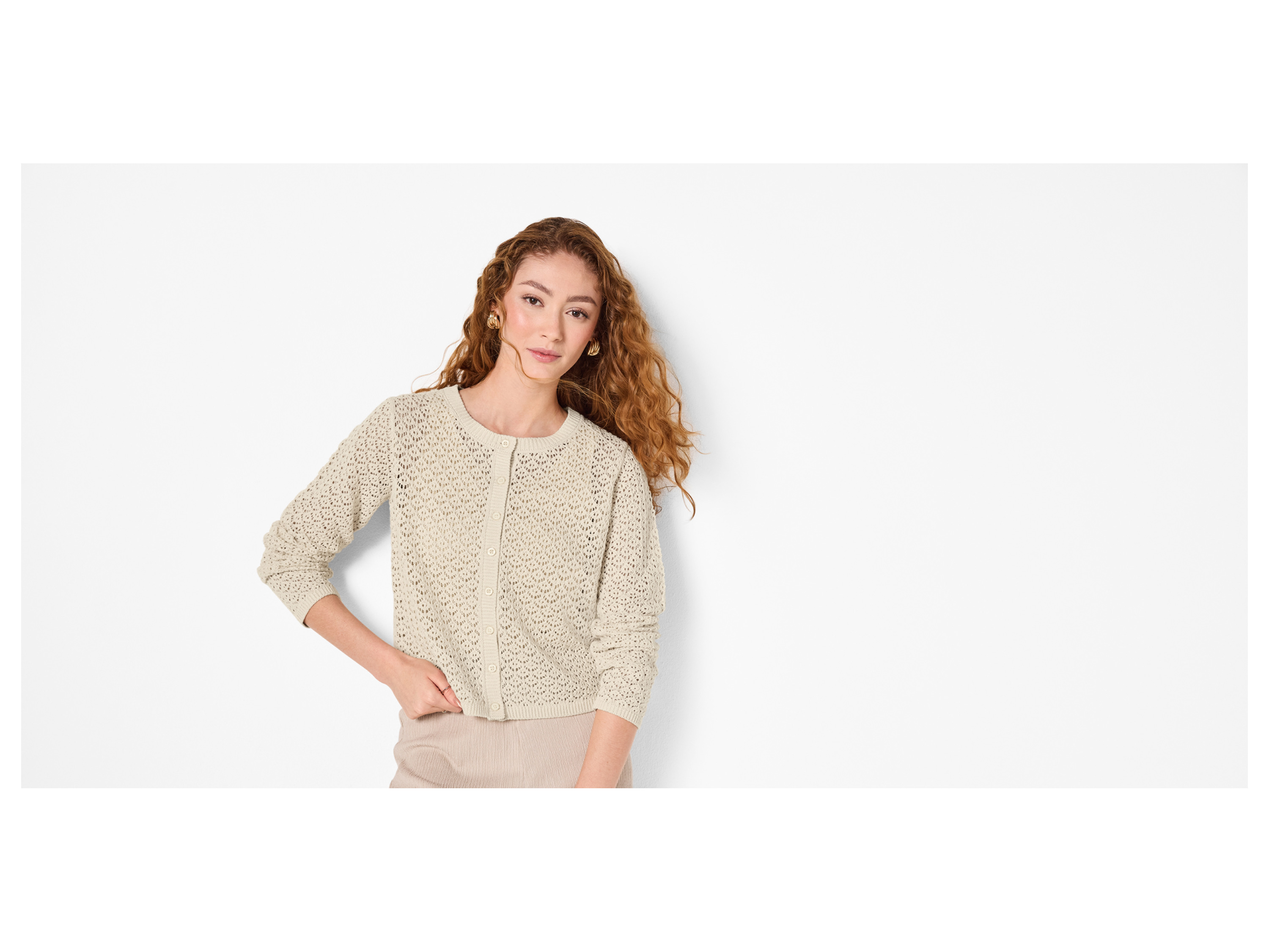 ESMARA® Damen Ajour-Cardigan (Beige, S(36/38)) Bild 2