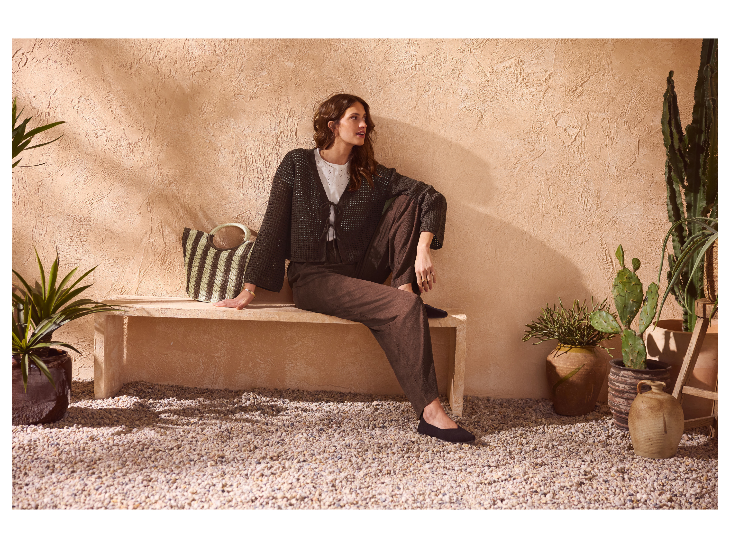 ESMARA® Damen Ajour-Cardigan (Braun, L(44/46))