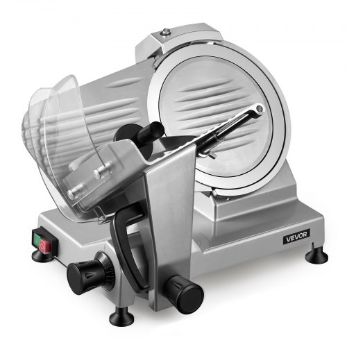 VEVOR Elektrische Aufschnittmaschine 250 mm Klinge, 240 W Allesschneider Fleischschneidemaschine mit Integriertem Schärfer und 0-12 mm Einstellbarer Schnittstärke, für Gefrorenes Fleisch Schinken