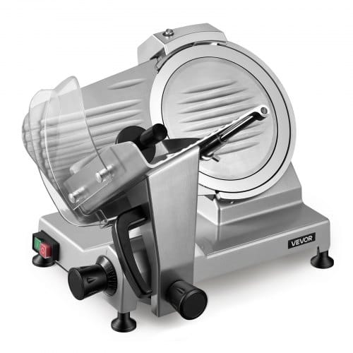 VEVOR Elektrische Aufschnittmaschine 250 mm Klinge, 240 W Allesschneider Fleischschneidemaschine mit Integriertem Schärfer und 0-12 mm Einstellbarer Schnittstärke, für Gefrorenes Fleisch Schinken