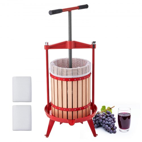 VEVOR Manuelle Beerenpresse 18 L, Weinpresse und Obstpresse für Äpfel, Weintrauben, Orangen und Gemüse, Korb aus Massivem Buchenholz, Apfelpresse mit 2 Filterbeuteln & T-förmigem Griff, Saftpresse