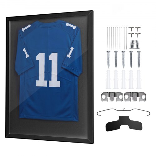 VEVOR Trikotrahmen 70 x 90 cm, Holz-Trikot-Bildrahmen mit PC-Platte und 98 % UV-Schutz, Objektrahmen mit Aufhänger, Trikotvitrine für Baseball-, Basketball-, Football- und Hockeytrikots, Schwarz