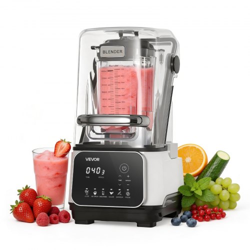 VEVOR Standmixer 2 L Smoothie Mixer mit Schutzabdeckung 2200 W Crushed Ice Maker mit Selbstreinigungsfunktion Einstellbarer Drehzahl 6 Voreingestellte Programme für Smoothies Eiscrushing Pürees Weiß