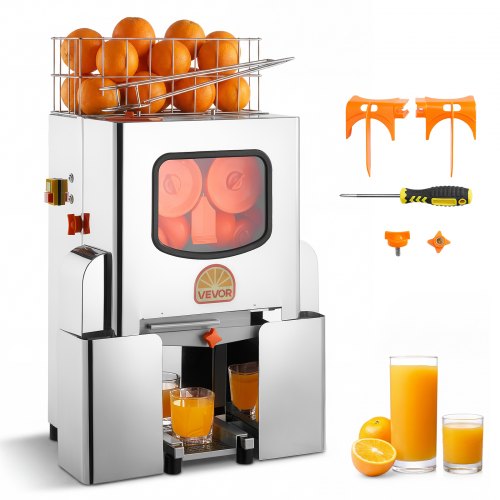 VEVOR Gewerbliche Orangenpresse Elektrische Zitruspresse 120 W Edelstahl, Saftpresse für bis zu 20 Orangen pro Minute, Entsafter für Zitronen Zitrusfrüchte Granatäpfel mit 2 Schalen-Auffangbehältern