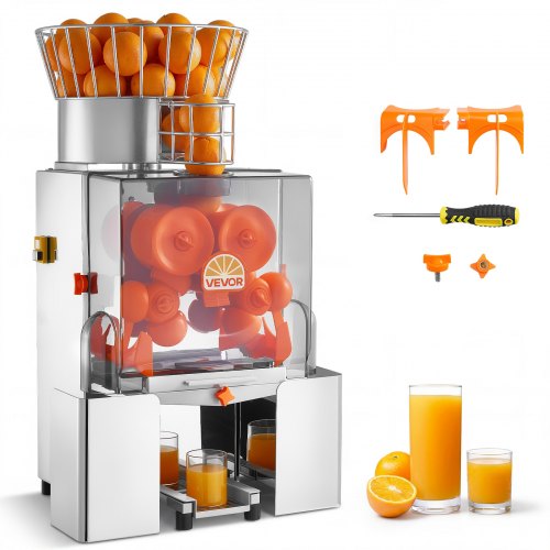 VEVOR Gewerbliche Orangenpresse Edelstahl Zitruspresse 120 W PC-Abdeckung, Saftpresse für bis zu 20 Orangen pro Minute, Entsafter für Zitronen Zitrusfrüchte Granatäpfel mit 2 Schalenbehältern