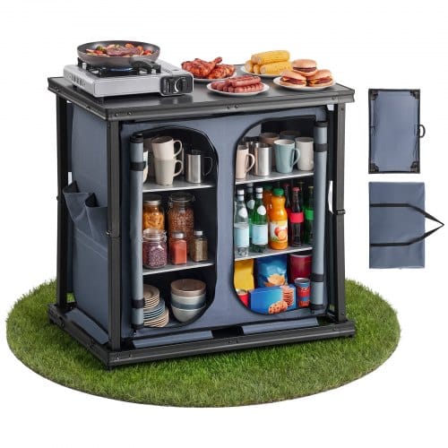 VEVOR Klappbare Campingküche, Tragbarer Campingschrank mit 6 Ablagefächern, Außentasche & MDF-Tischplatte bis 30 kg Tragkraft, Küchenstation für Picknick, Grillen, Partys, Camping & Wohnmobilreisen