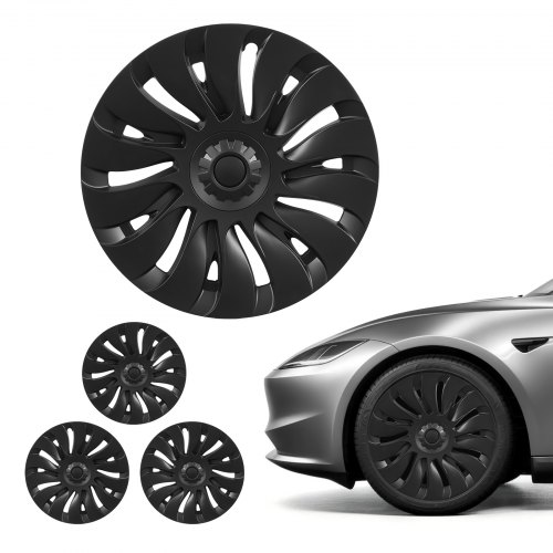 VEVOR 4x Radkappen Set für Tesla Model Y 21-24, 19 Zoll Radzierblenden aus ABS Kunststoff, Radblenden mit 14 Speichen & Snap-On-Montage Design, R19 Radabdeckungen für Deko & Daubschutz, Mattschwarz