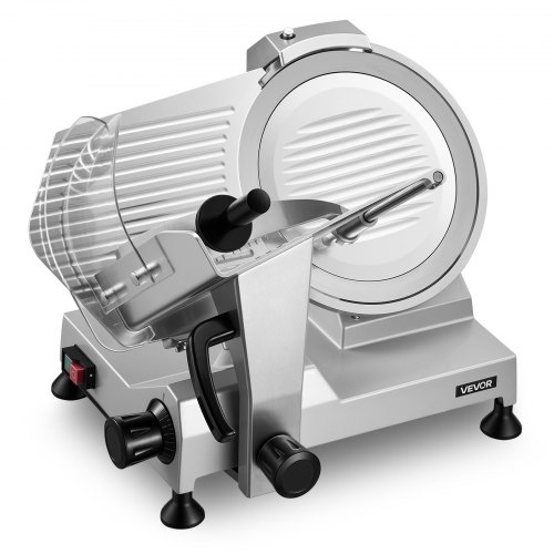 VEVOR Allesschneider Elektrisch 400 W, Fleischschneider, Abnehmbare 30 cm Kohlenstoffstahl-Klinge & Auffangschale, 0–15 mm Einstellbare Schnittstärke, für gefrorenes Fleisch, Schinken, Baguette