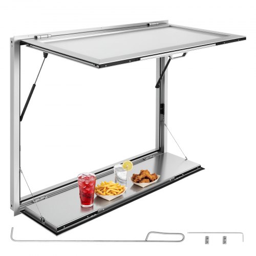 VEVOR Verkaufsfenster für Foodtrucks 1220 x 915 x 80 mm Aluminiumlegierung, Konzessionsfenster für Imbisswagen, bis 85° Aufklappbar, mit Verkaufsklappe, Servierablage & Schlepphaken, Regenschutz