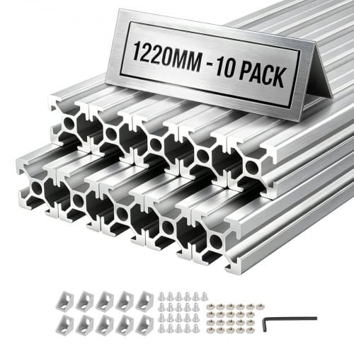 VEVOR 2020 Aluminium Profile 10 Stk. 122 cm, Eloxierte T-Nut-Aluprofile nach EU-Standard, Hochfestes Strangpressprofil, Aluminiumschiene für 3D-Druckerteile, CNC-DIY-Werkbänke und Montage, Silber