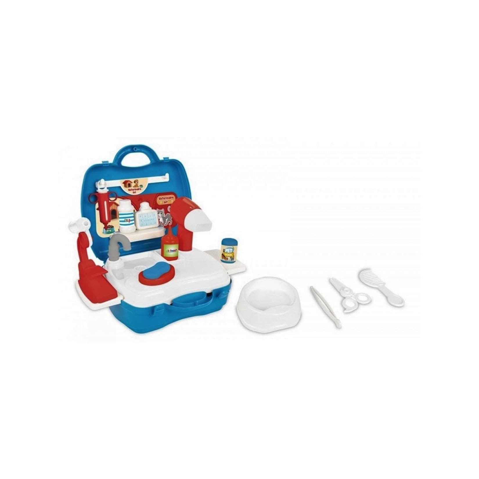 Pilsan Kinderspielzeug Tierarztkoffer 03564 Futternapf Spritze Schere Pinzette blau
