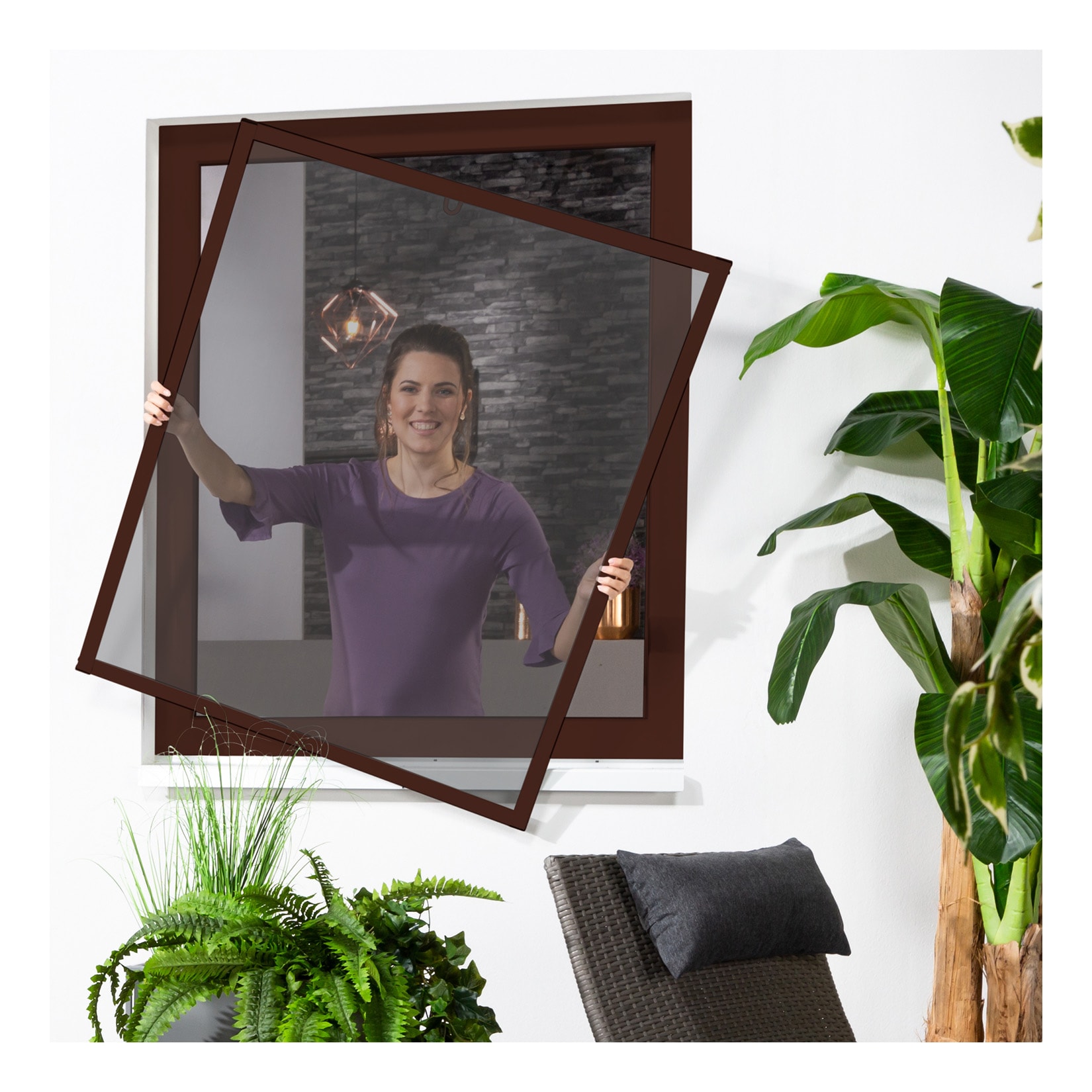 Insektenschutz-Fensterbausatz "MASTER SLIM" 100x120 cm in Braun mit Pollenschutz