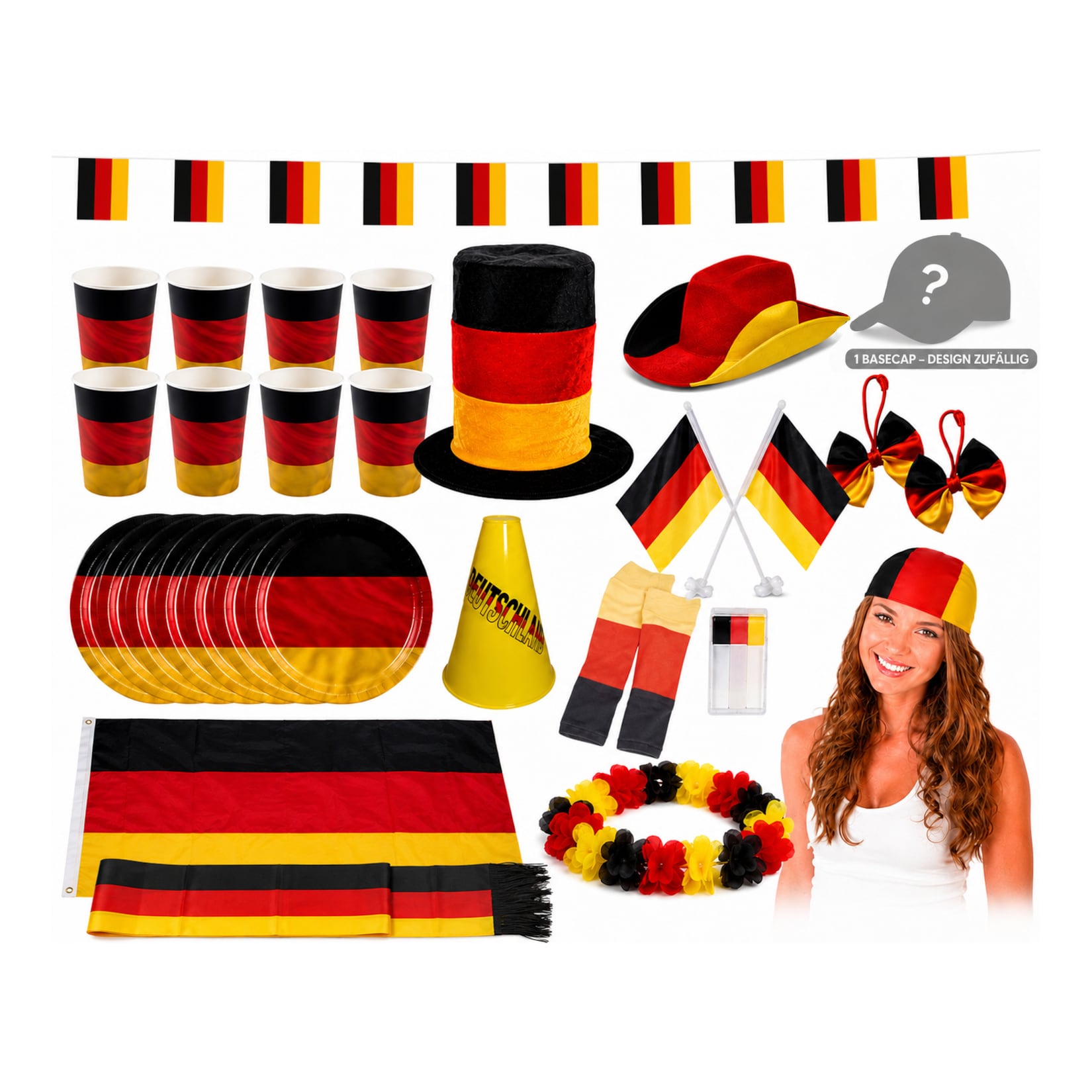 Großes Deutschland Fan-Set (30-teilig) EM WM anfeuern schwarz rot gold Fußallparty