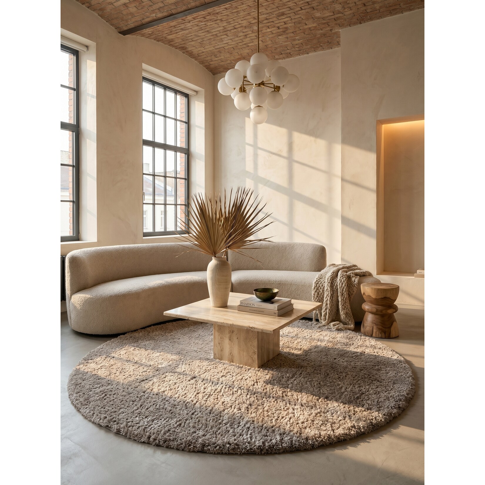 Hochflorteppich SALZACH, einfarbig, aus Polypropylen, Beige, Ø 80 cm