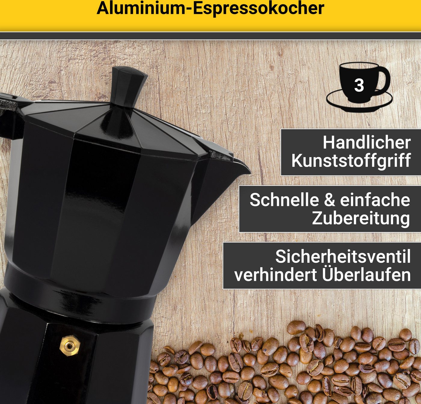 Espressokocher Italiano f. 3 Tassen Nero