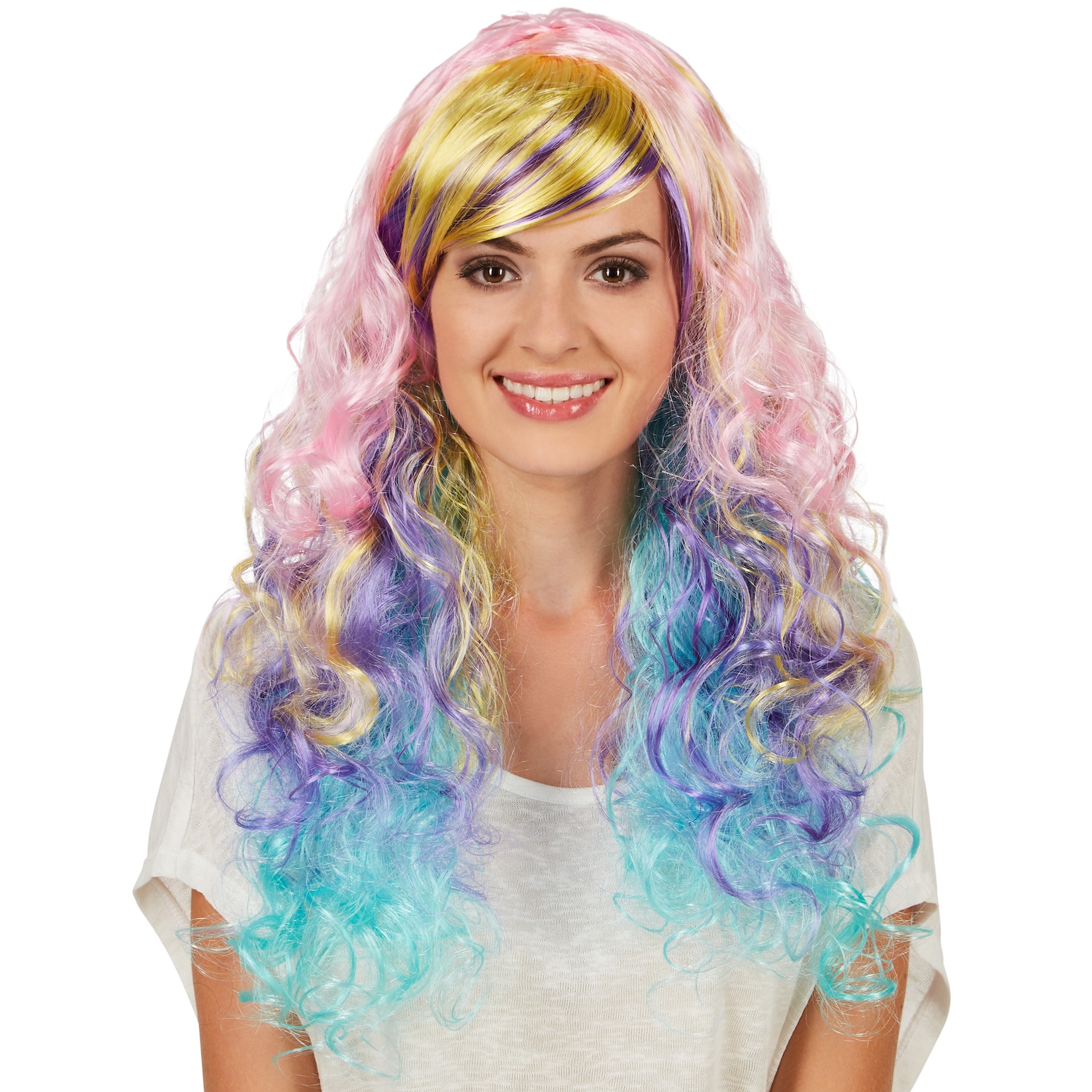 tectake® Frauenperücke Locken Ombré Pastell