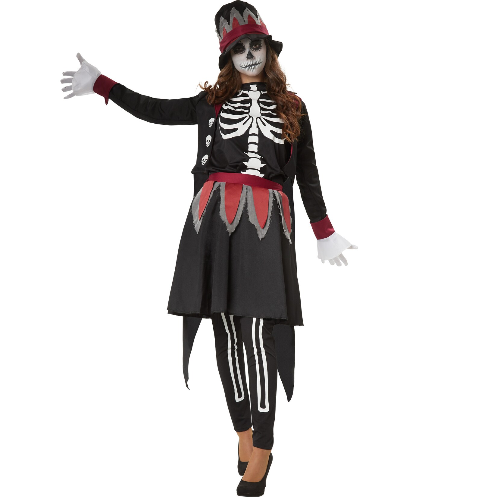 tectake® Frauenkostüm Gruselige Skull Lady