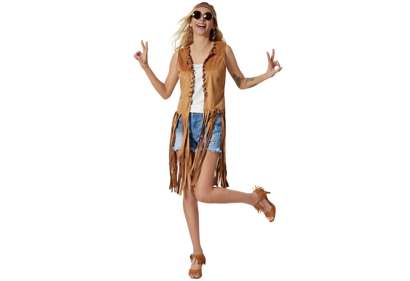tectake® Damenkostüm Hippie Weste