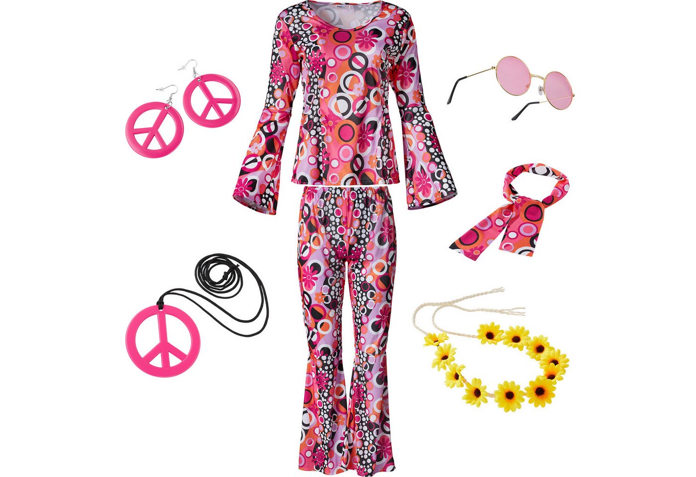 tectake® Damenkostüm Hippie Flowerpower