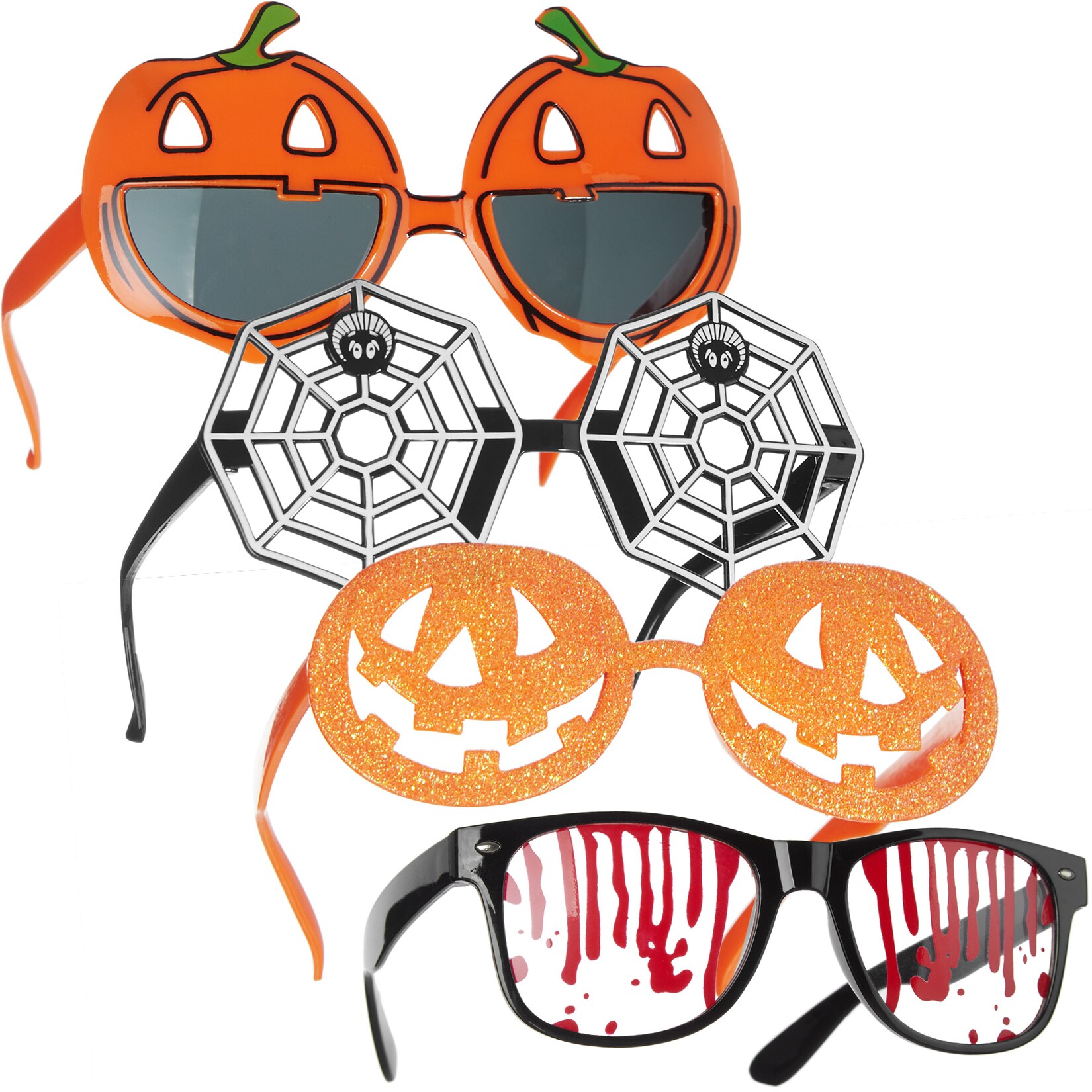 tectake® 4er Mix-Set Kostüm-Accessoires Halloweenbrillen
