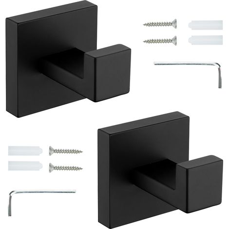 Bademantelhaken, 2er-set Handtuchhaken, Geeignet Für Badetücher Und Küchengebrauch, Aus Schwarzem Edelstahl.