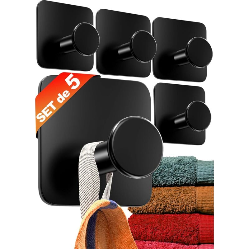 Handtuchhalter Ohne Bohren, 5er-set Moderne Klebehaken Fürs Badezimmer, Edelstahl, Schwarz